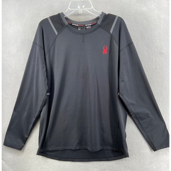 Spyder Active Shirt Mens L Black Base Layer Pullover Long Sleeve Outdoor Stretch - Picture 1 of 10
